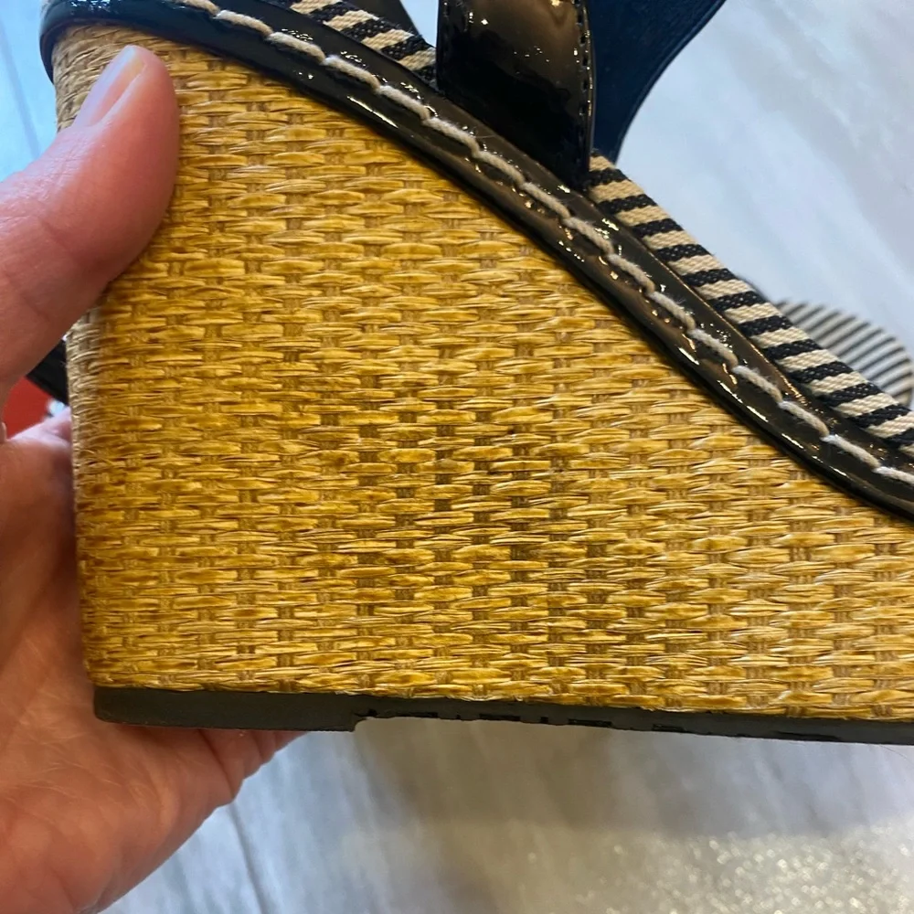 Charles by Charles David Straw Woven Wedges with Black Straps, women’s 10